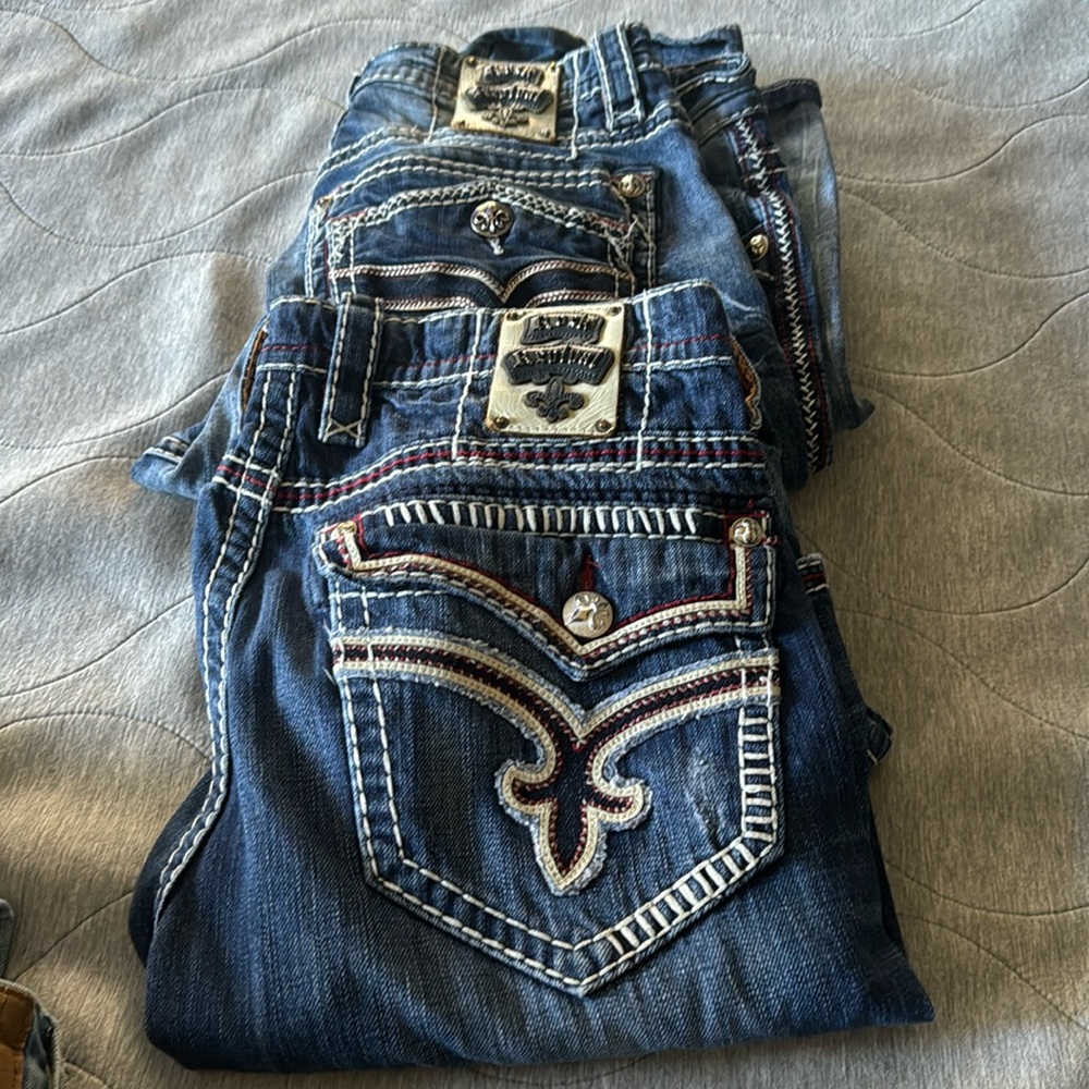 Two pairs of rock and revival jeans, 36/32. Both pairs are lightly worn